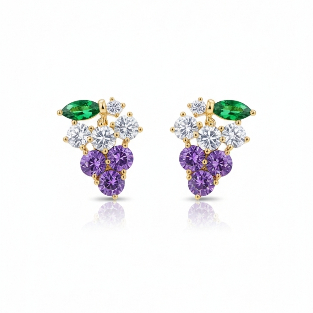 🆕️ Elegant Gold and Purple Grape Cluster Earrings